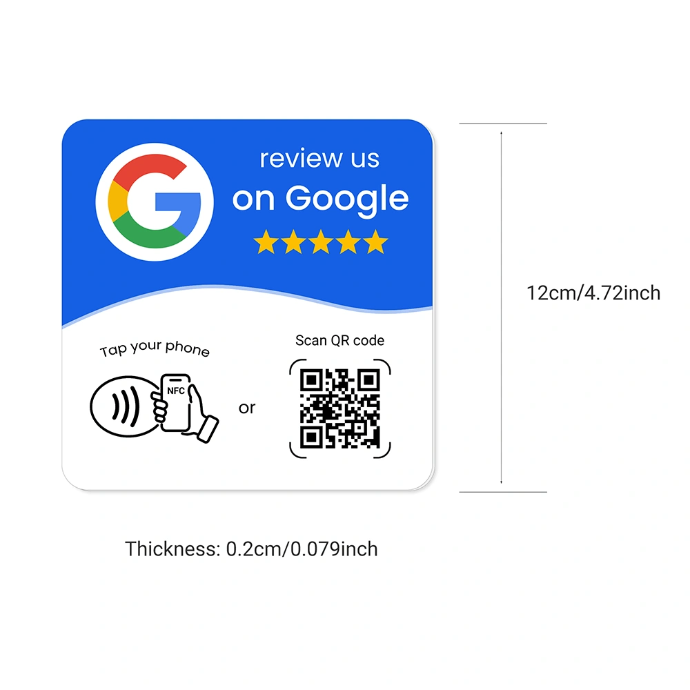 Plakbare Google Review-kaart met NFC-chip en QR-code